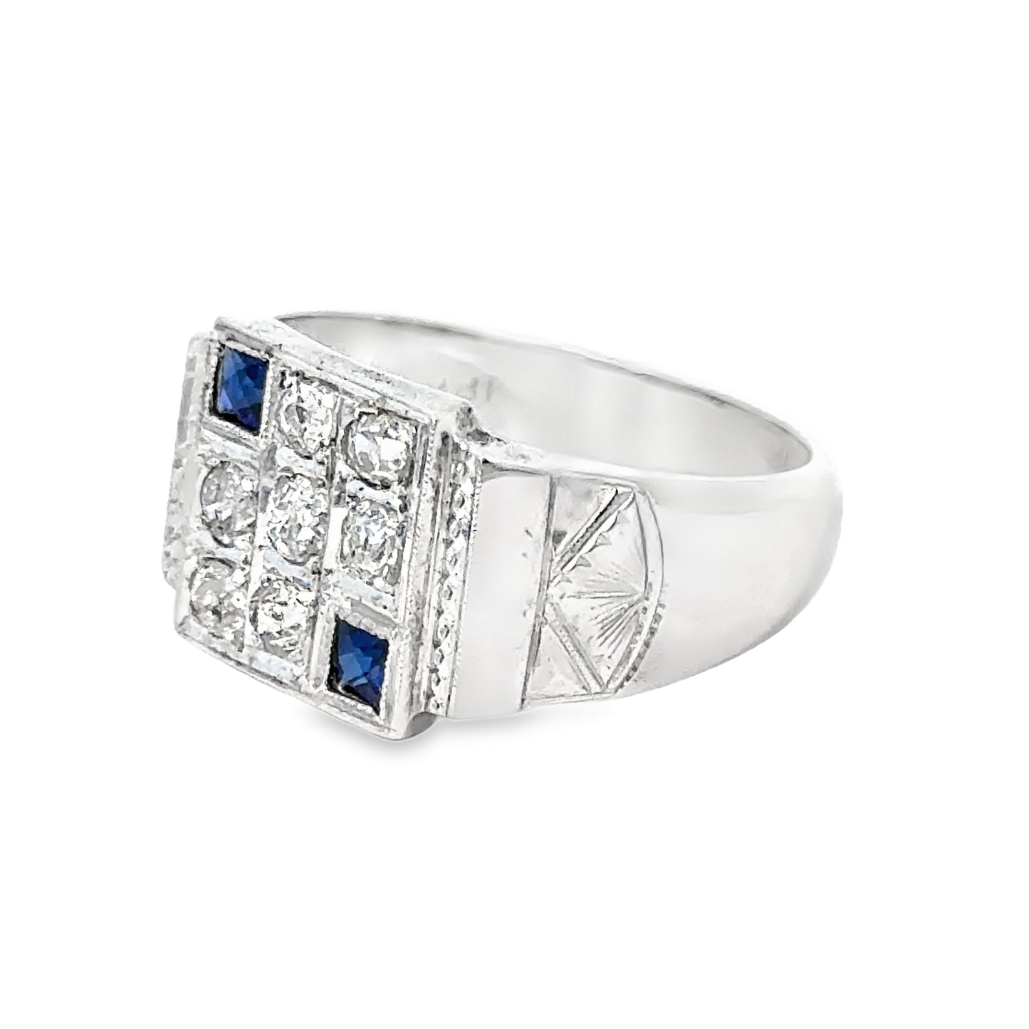 18K White Gold Diamond and Sapphire Men's Ring