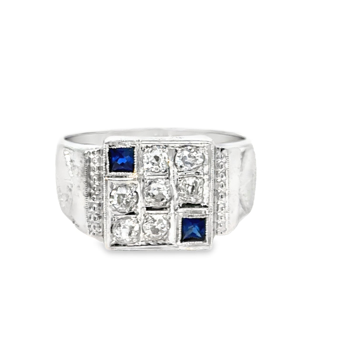 18K White Gold Diamond and Sapphire Men's Ring