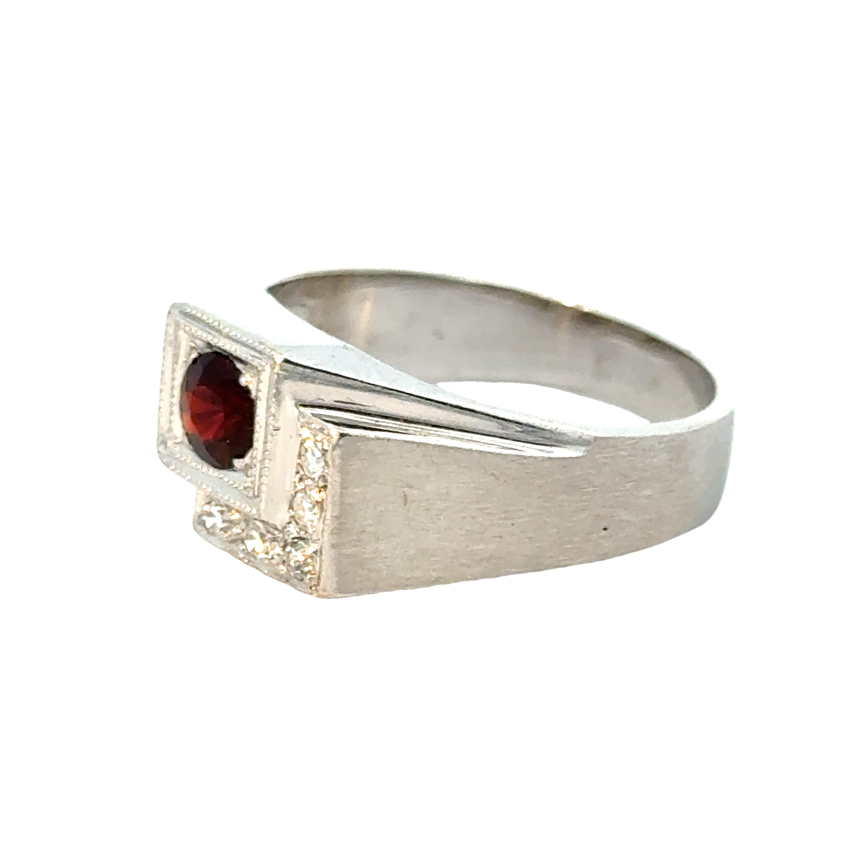 14K White Gold Ruby and Diamond Men's Ring