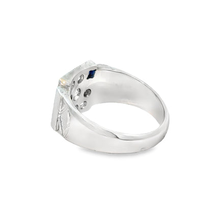 18K White Gold Diamond and Sapphire Men's Ring