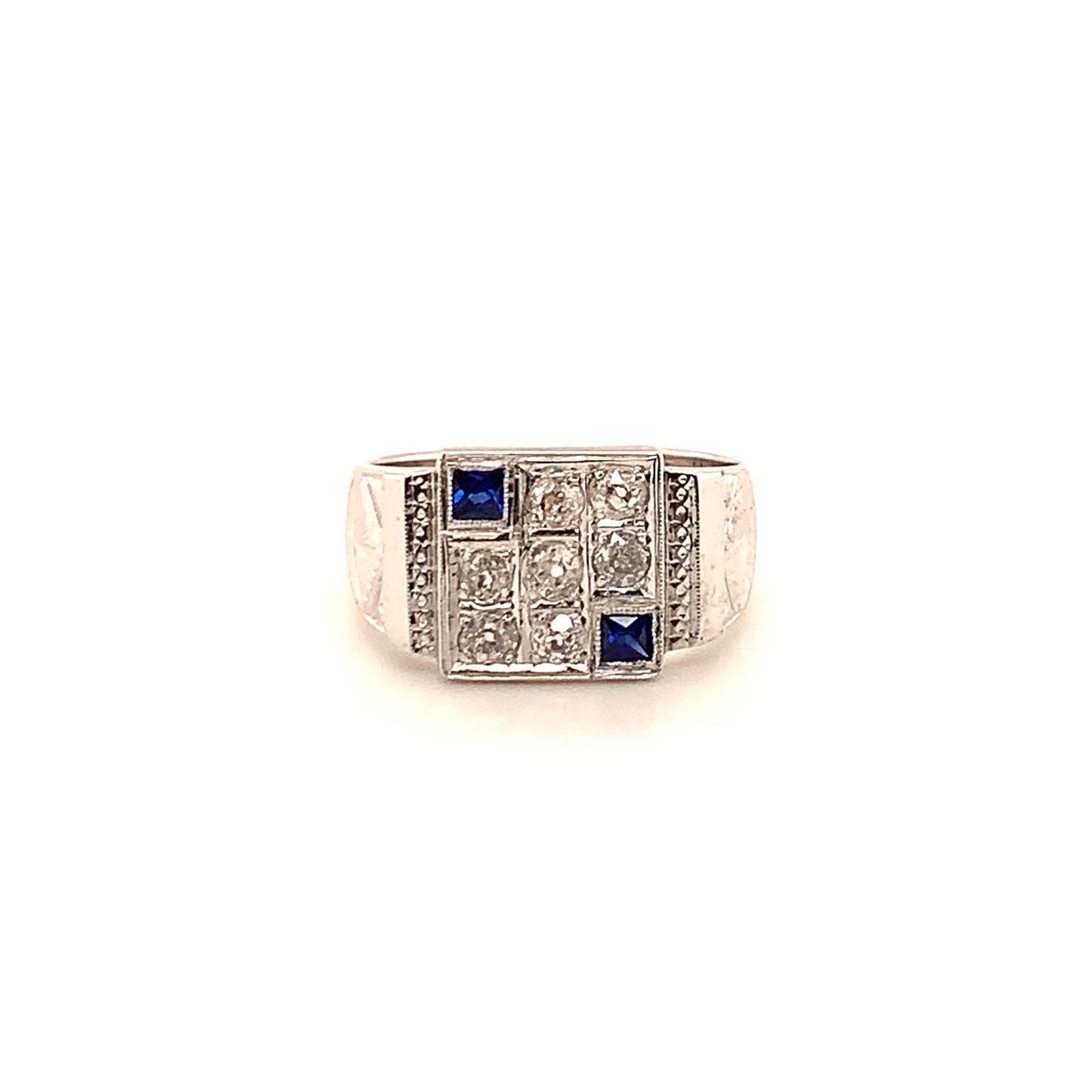 18K White Gold Diamond and Sapphire Men's Ring