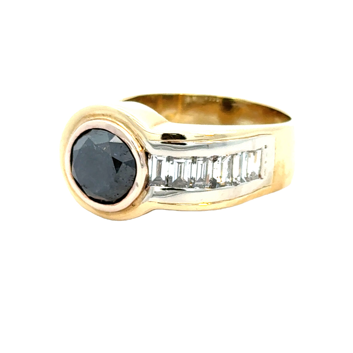 Unique 18K Yellow Gold Black & White Diamond Men’s Ring