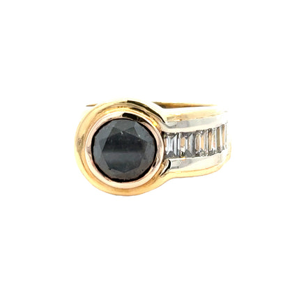 Unique 18K Yellow Gold Black & White Diamond Men’s Ring