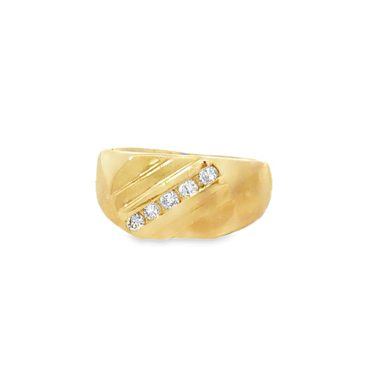 14K Yellow Gold Classic Diagonal Diamond Men’s Ring