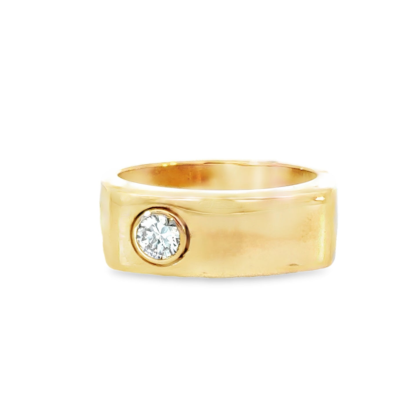 Modern 14K Yellow Gold & Diamond Wide Band Ring