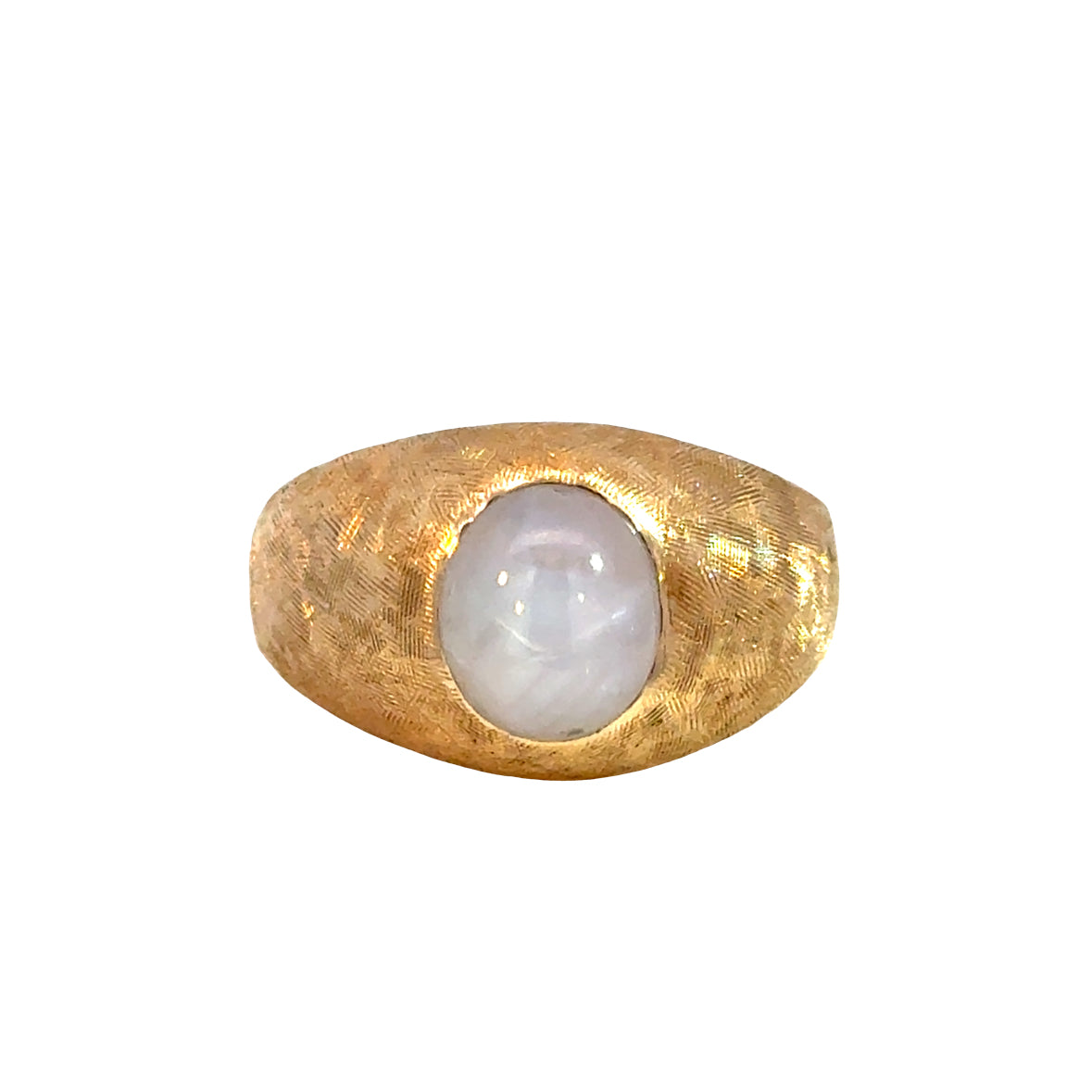 14K Yellow Gold Textured Men’s Ring with Star Moonstone