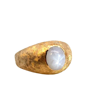 14K Yellow Gold Textured Men’s Ring with Star Moonstone