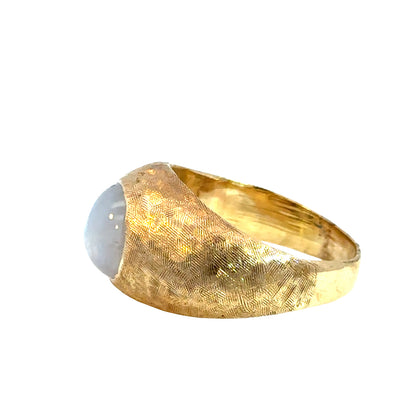14K Yellow Gold Textured Men’s Ring with Star Moonstone