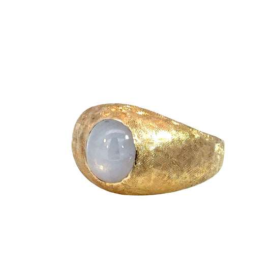 14K Yellow Gold Textured Men’s Ring with Star Moonstone