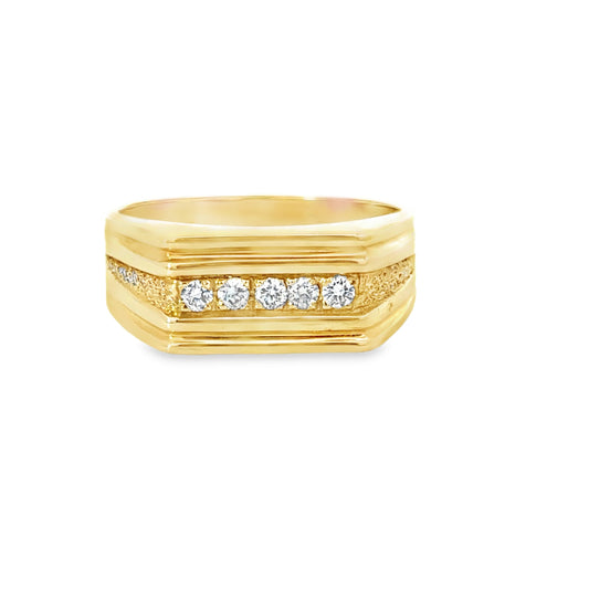 14K Yellow Gold Polished 5-Diamond Men’s Ring