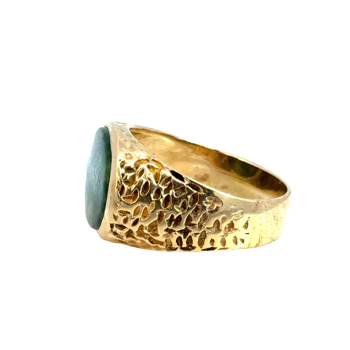 Men’s Artisan Dark Green Jade Cabochon Ring, 14K Gold