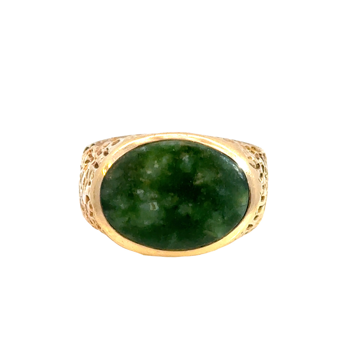 Men’s Artisan Dark Green Jade Cabochon Ring, 14K Gold