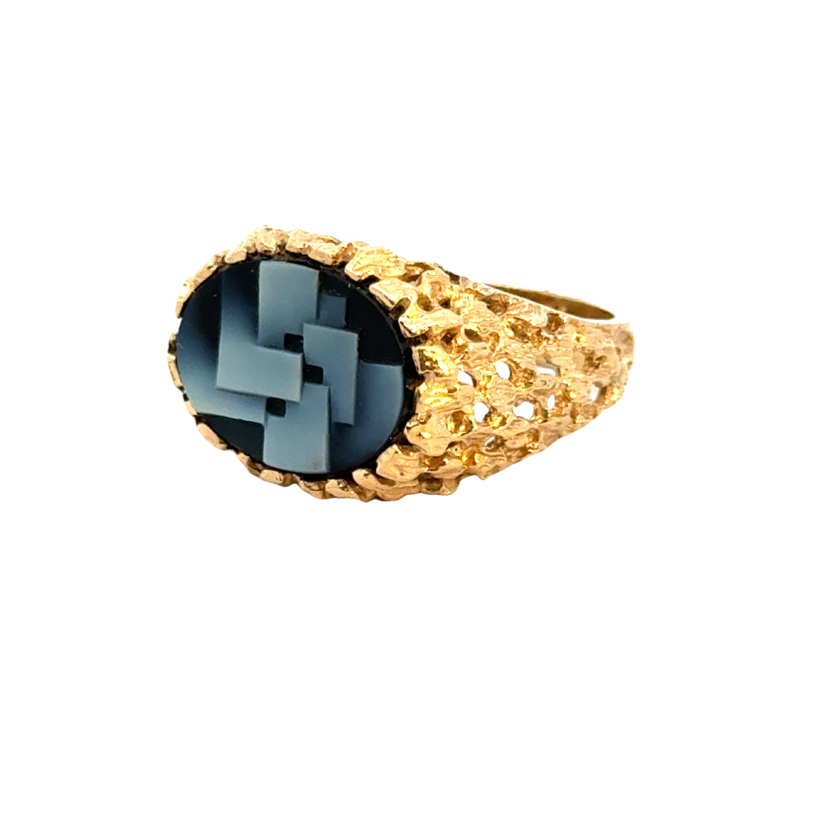 14K Yellow Gold Oval Blue Cameo Men’s Ring