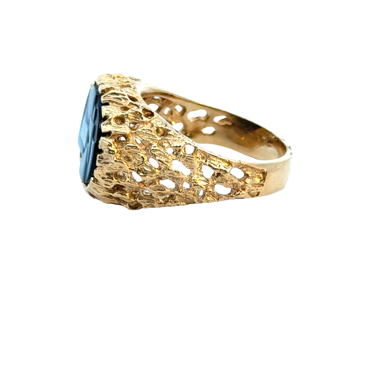 14K Yellow Gold Oval Blue Cameo Men’s Ring