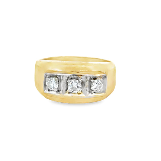 14K Yellow Gold Bezel Set 3-Diamonds Band Ring