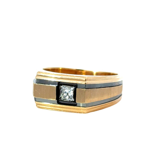 14K Yellow Gold Contemporary Diamond & Enamel Ring