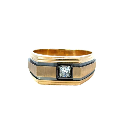 14K Yellow Gold Contemporary Diamond & Enamel Ring