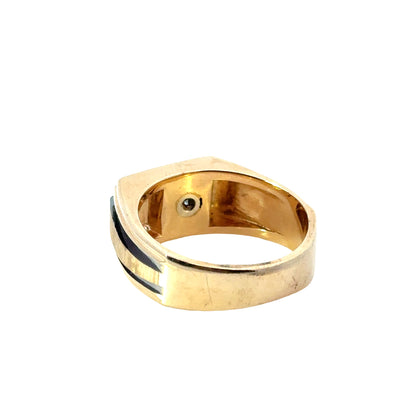 14K Yellow Gold Contemporary Diamond & Enamel Ring
