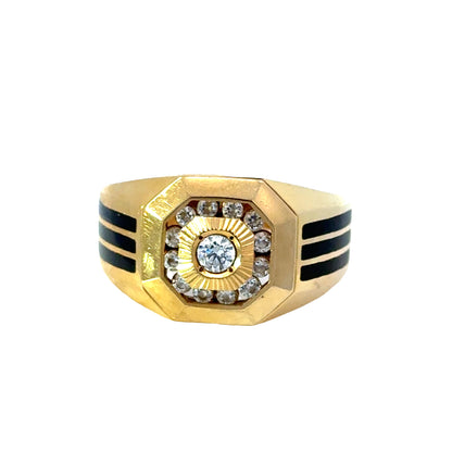 18K Yellow Gold Octagonal Diamond Halo Men’s Ring