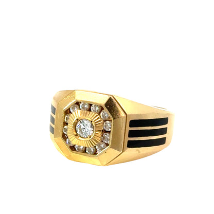 18K Yellow Gold Octagonal Diamond Halo Men’s Ring