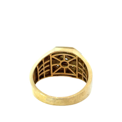 18K Yellow Gold Octagonal Diamond Halo Men’s Ring