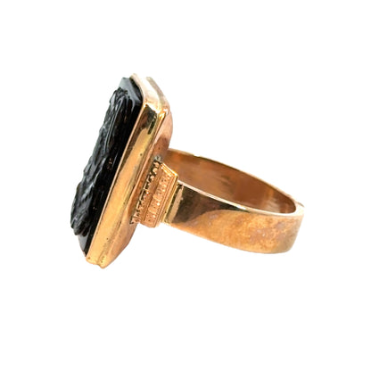 Antique Rose Gold Cameo Black Sardonyx Men’s Ring