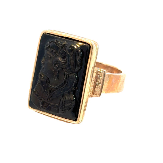 Antique Rose Gold Cameo Black Sardonyx Men’s Ring