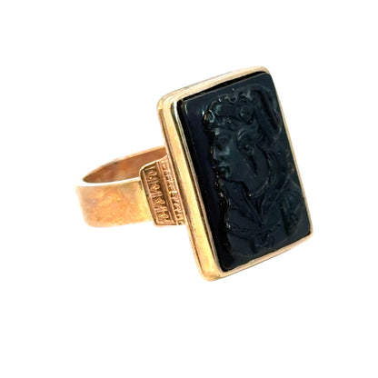 Antique Rose Gold Cameo Black Sardonyx Men’s Ring