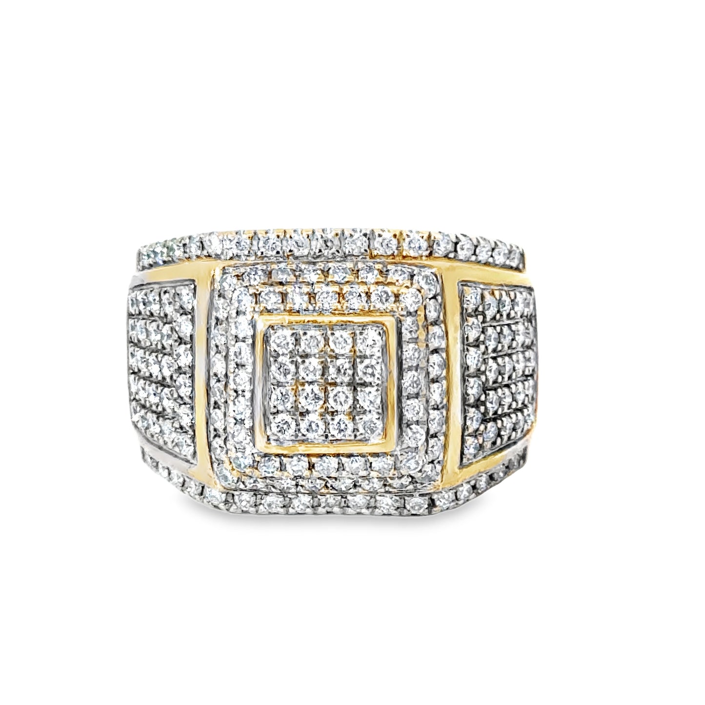 Luxurious Yellow Gold Pave-Set Multi-Row Diamond Men’s Ring