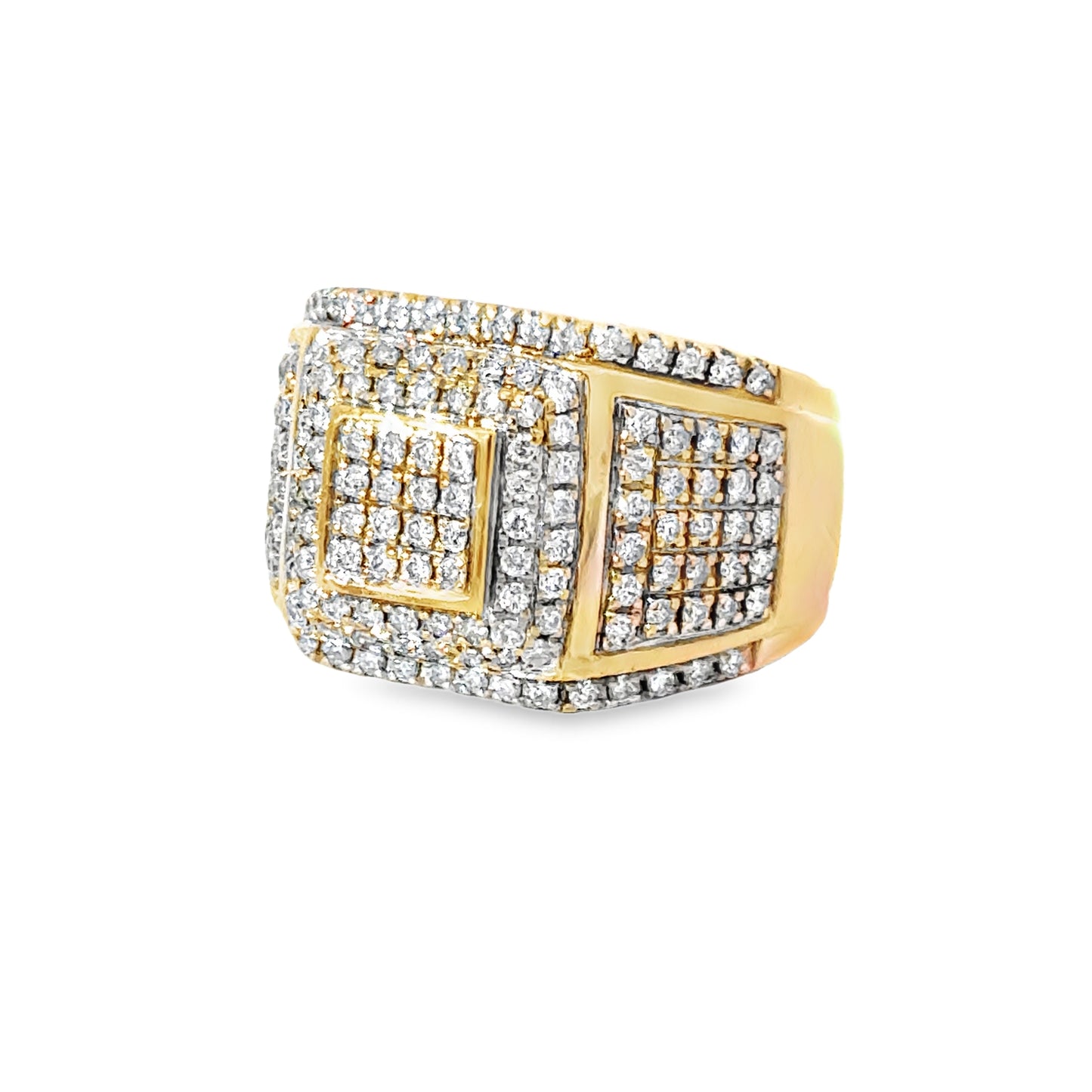 Luxurious Yellow Gold Pave-Set Multi-Row Diamond Men’s Ring