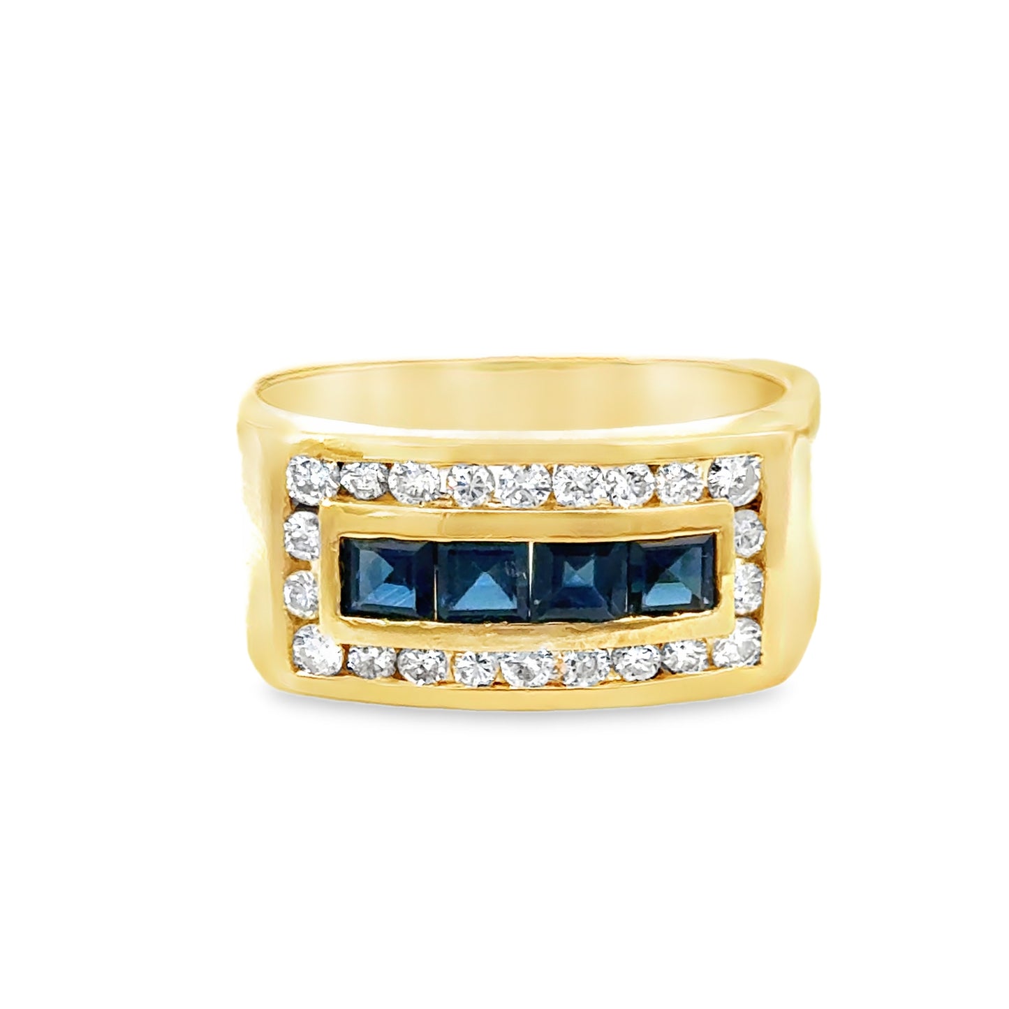 Bold 14K Yellow Gold Sapphire and Diamond Band
