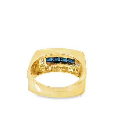 Bold 14K Yellow Gold Sapphire and Diamond Band