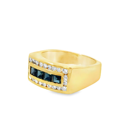 Bold 14K Yellow Gold Sapphire and Diamond Band