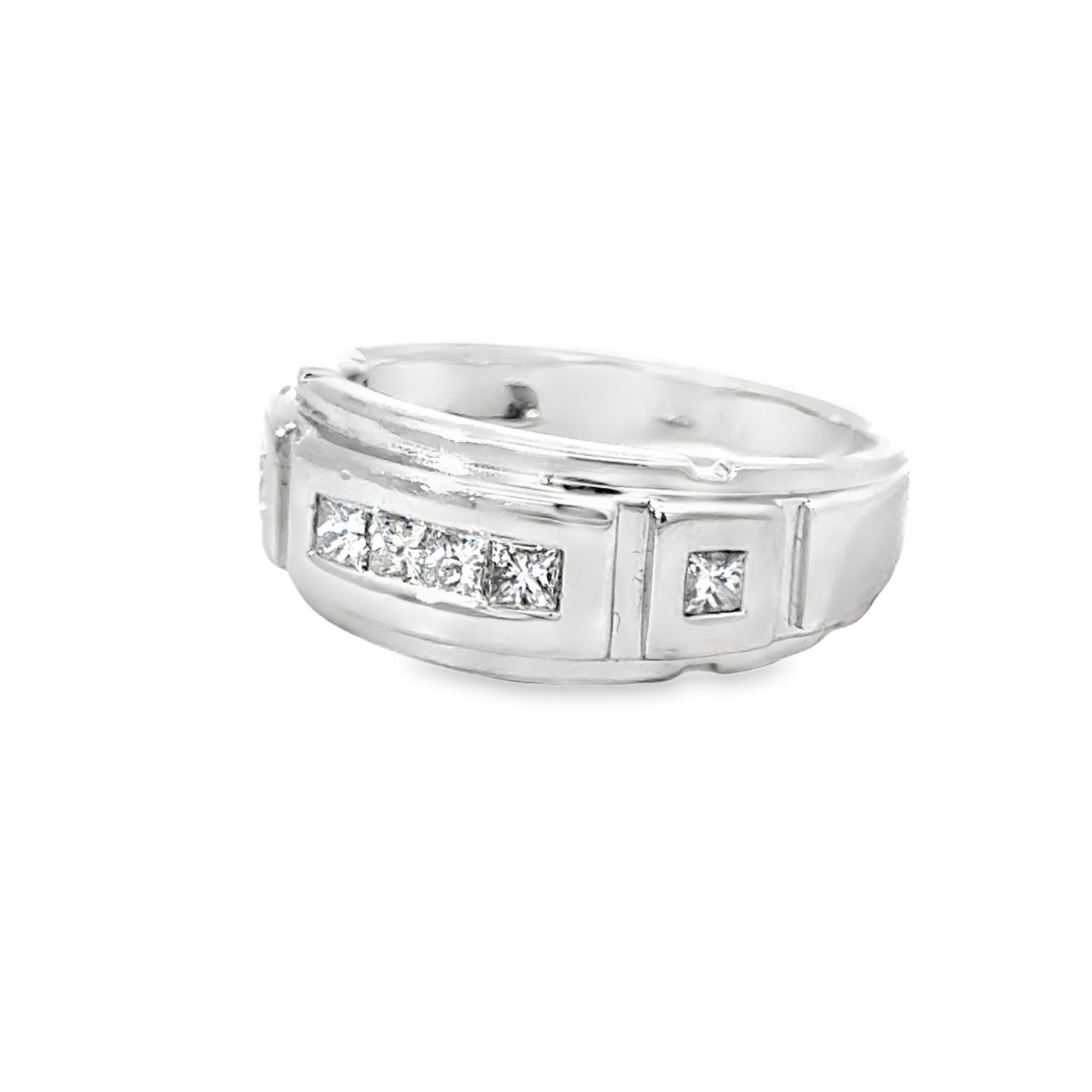 14K White Gold with Square-Cut Diamonds Men’s Ring