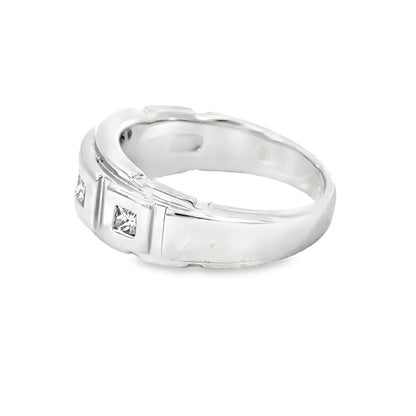 14K White Gold with Square-Cut Diamonds Men’s Ring