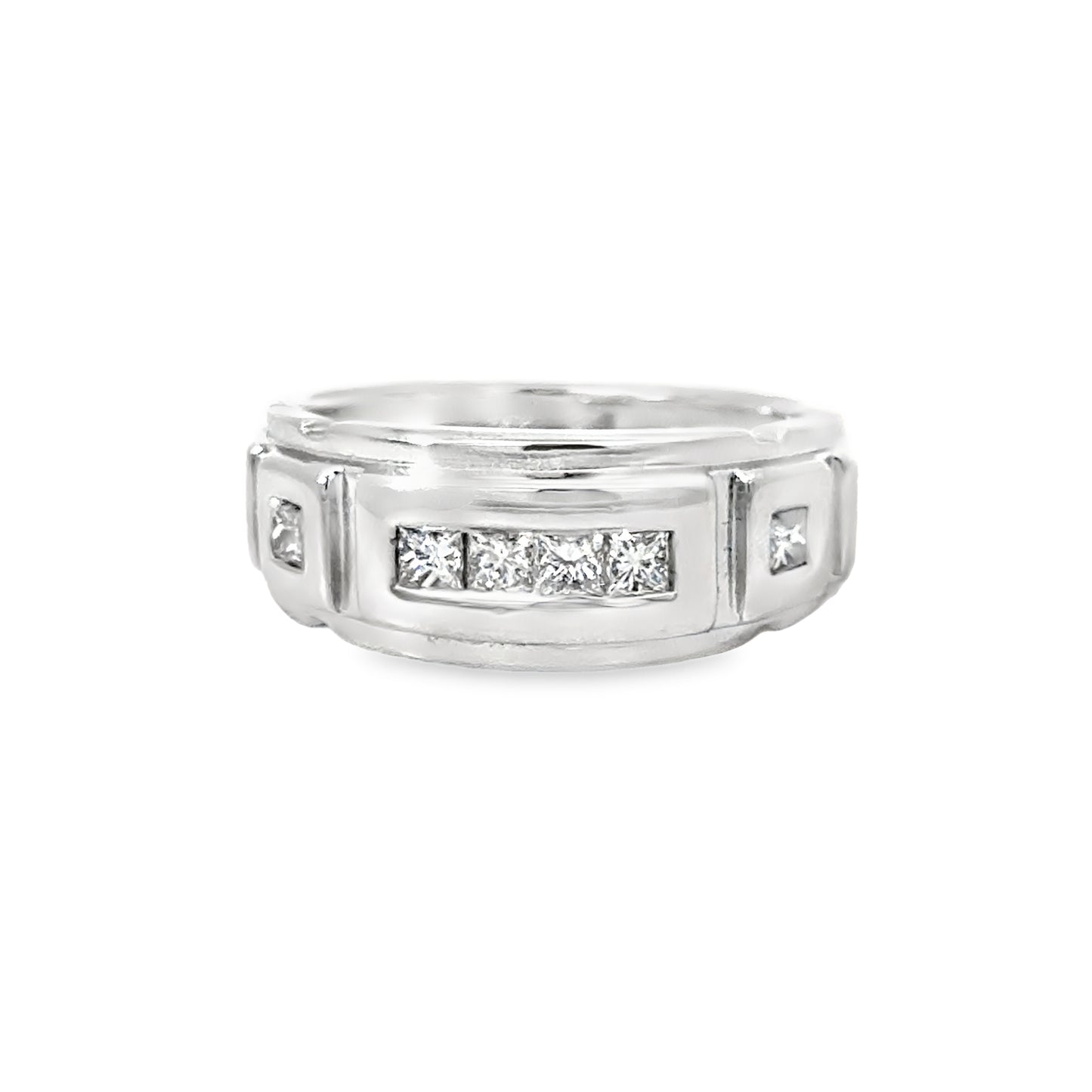 14K White Gold with Square-Cut Diamonds Men’s Ring