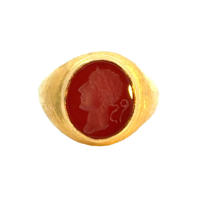 Estate 22K Yellow Gold Carnelian Signet Ring