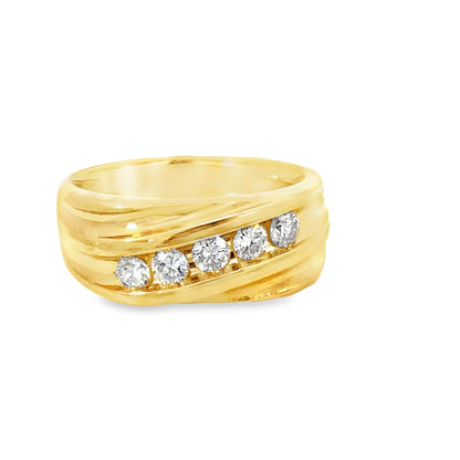 14K Gold Men’s Polished Diamond Row Ring