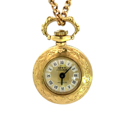 Vintage Apex 18K Yellow Gold Pendant Watch – 17 Rubis Incabloc – Necklace Watch