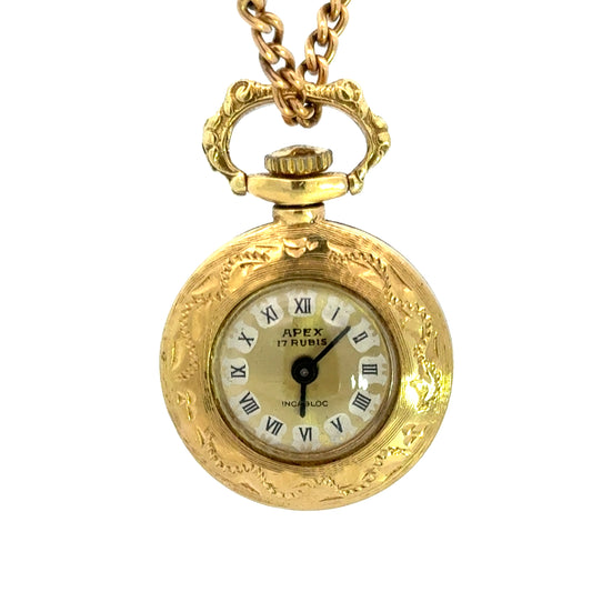 Vintage Apex 18K Yellow Gold Pendant Watch – 17 Rubis Incabloc – Necklace Watch