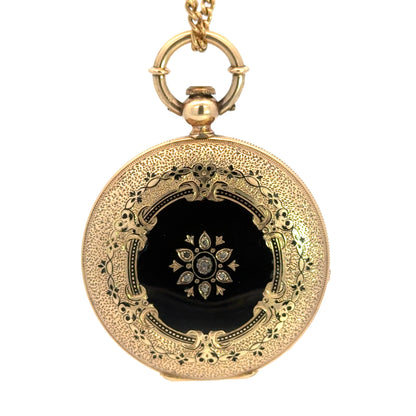 Jules Huguenin Geneva Antique Pocket Watch with Black Enamel