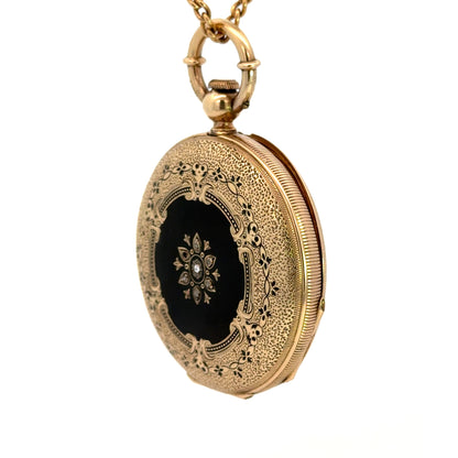 Jules Huguenin Geneva Antique Pocket Watch with Black Enamel