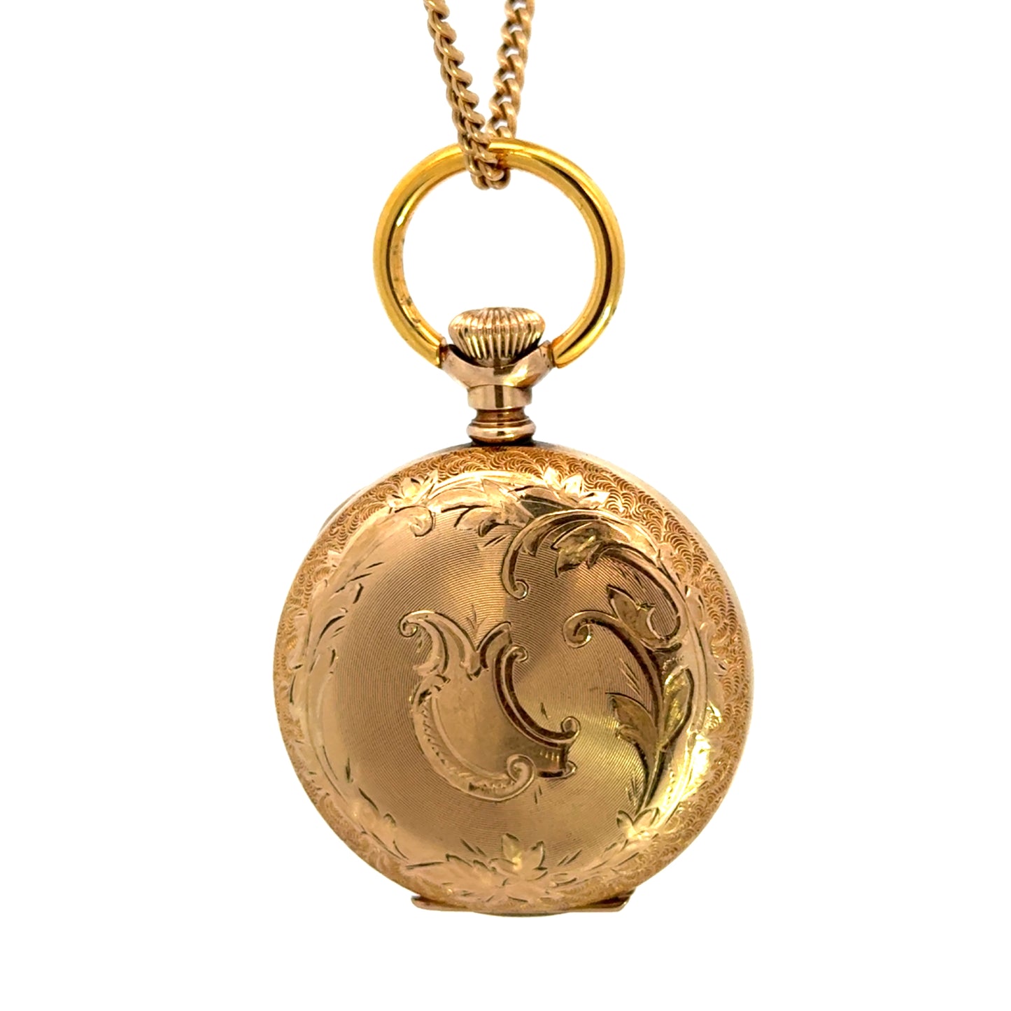 Edwardian 1900-1910 Elgin Pocket Watch Gold Filled Scenic Engraved Hunter Case