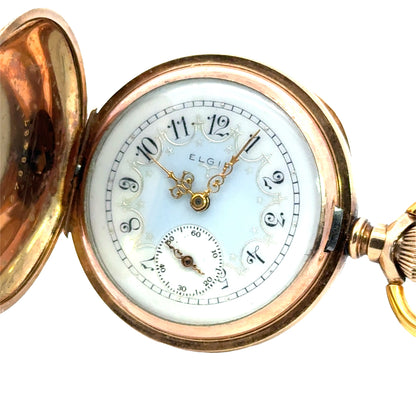 Edwardian 1900-1910 Elgin Pocket Watch Gold Filled Scenic Engraved Hunter Case