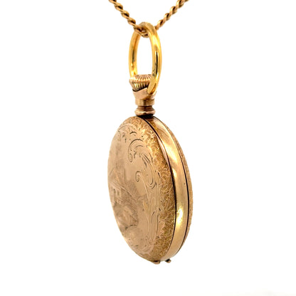Edwardian 1900-1910 Elgin Pocket Watch Gold Filled Scenic Engraved Hunter Case