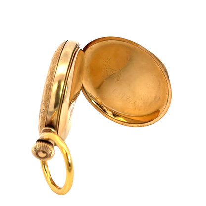 Edwardian 1900-1910 Elgin Pocket Watch Gold Filled Scenic Engraved Hunter Case