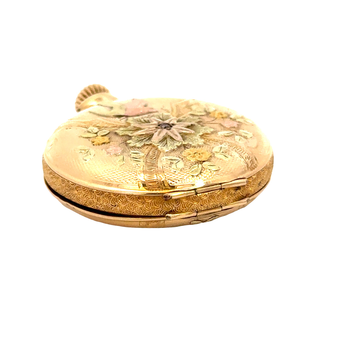 Antique Elgin 14K Yellow Gold Pocket Watch – Multicolor Floral & Bird Case – Victorian Era