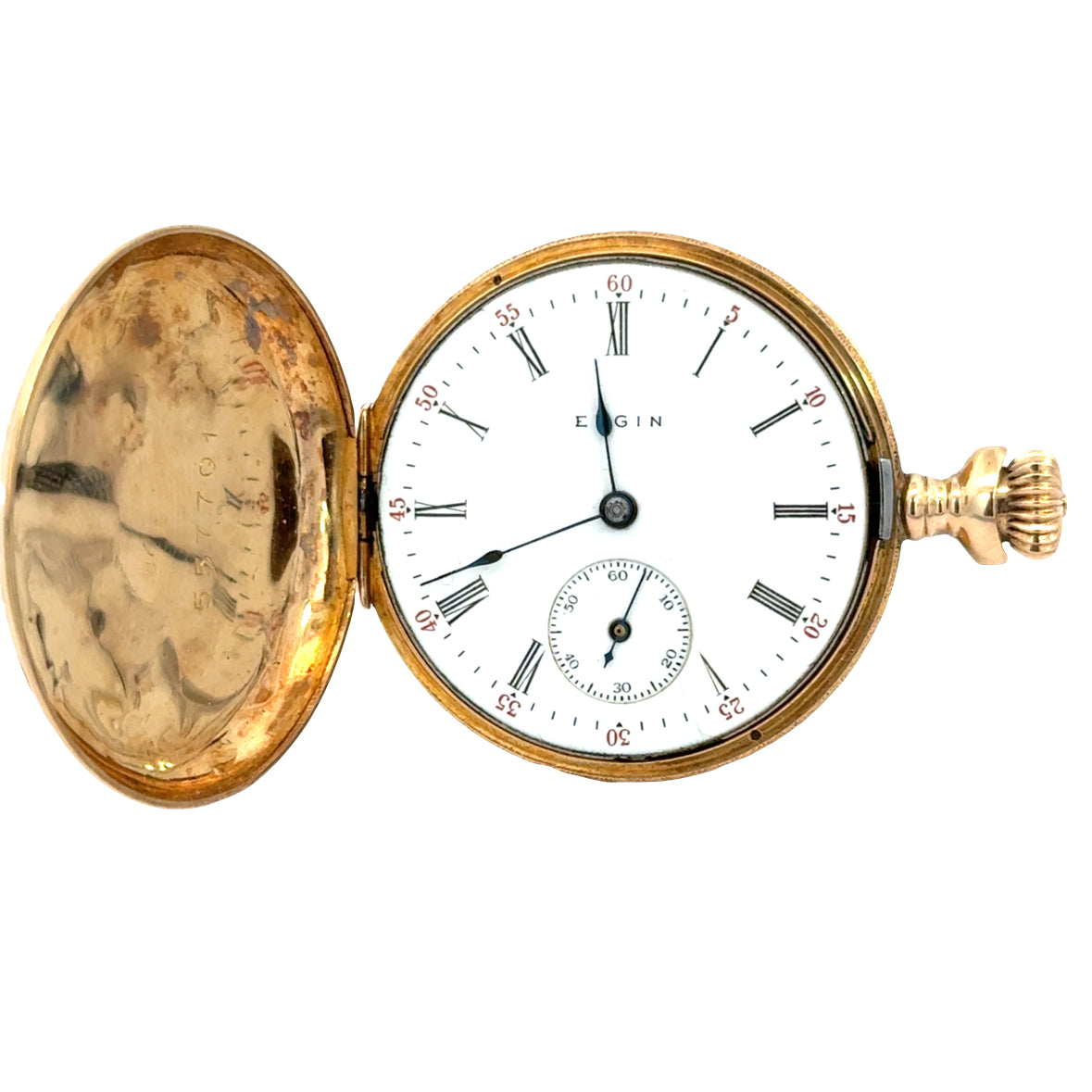Antique Elgin 14K Yellow Gold Pocket Watch – Multicolor Floral & Bird Case – Victorian Era