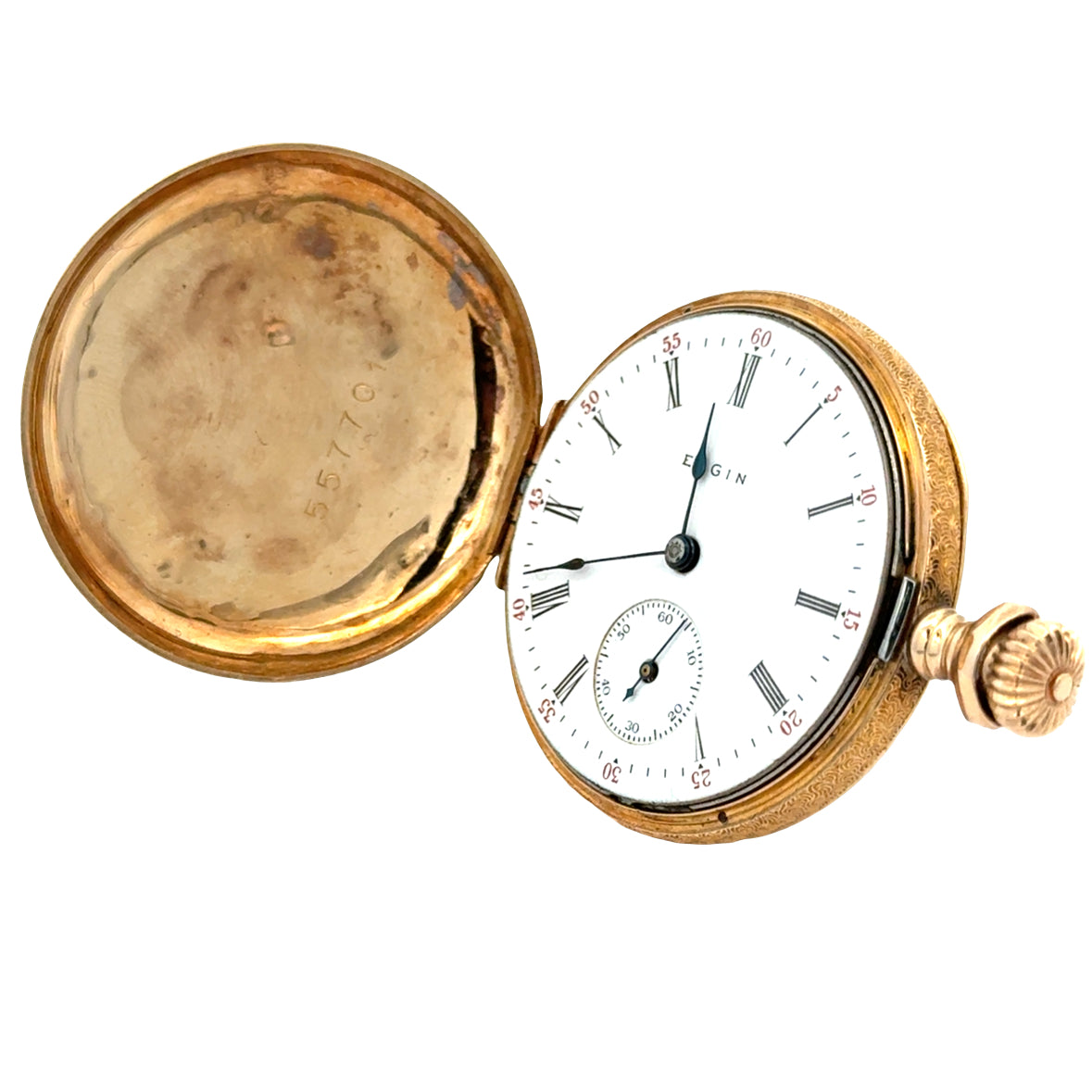 Antique Elgin 14K Yellow Gold Pocket Watch – Multicolor Floral & Bird Case – Victorian Era