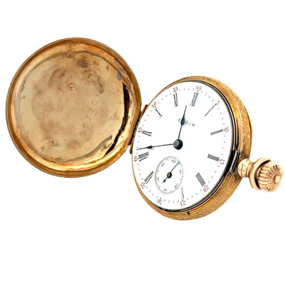 Antique Elgin 14K Yellow Gold Pocket Watch – Multicolor Floral & Bird Case – Victorian Era